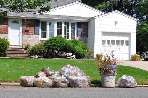 Pimlico neighborhood with waste collection trucks